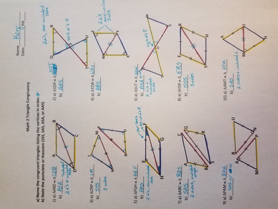 Congruent triangles coloring activity answers