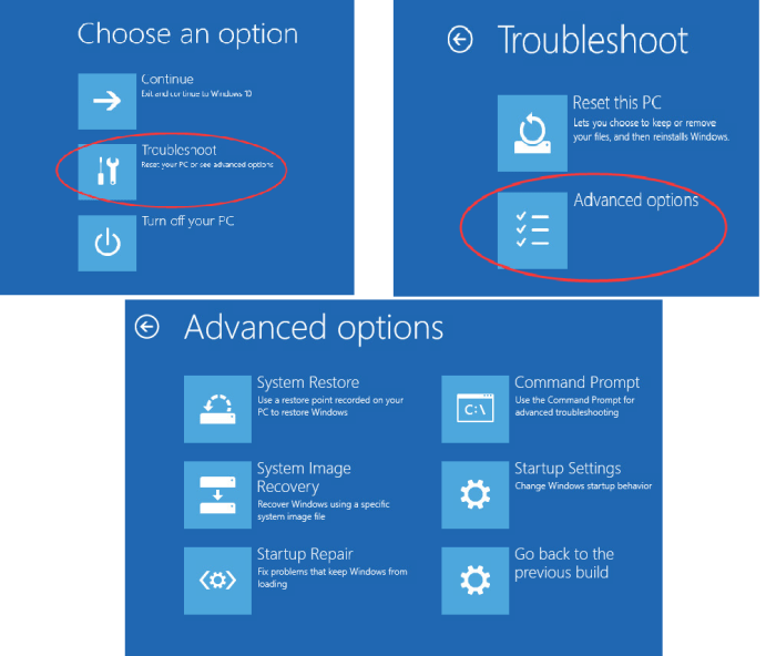 Match the advanced boot options menu option with its function.